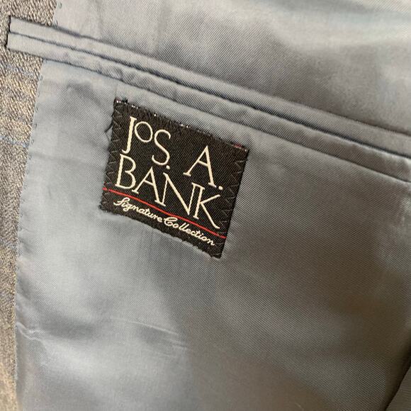 Jos A Bank Size 41L Men's Wool Sport Silk Blazer Jacket Blue Gray Plaid Career - Picture 5 of 8